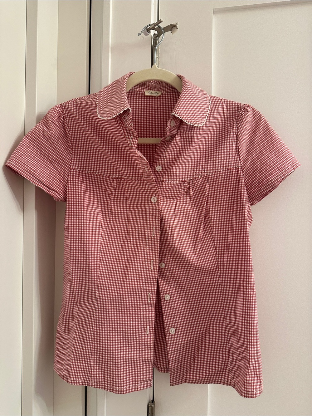 Brandy Melville Red Gingham Short-Sleeve Button-Up Shirt
